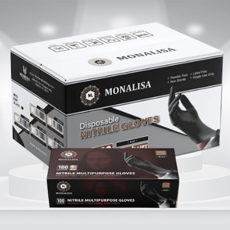 Monalisa Disposable Gloves, 5 mil Palm, Rubber, M, 1000 PK, Black MO-BL-1000-M